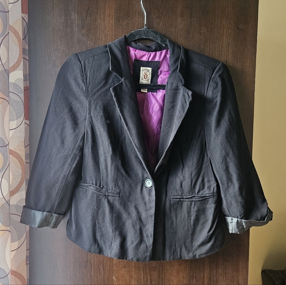 Decree Black Blazer with Purple Lining Size Large